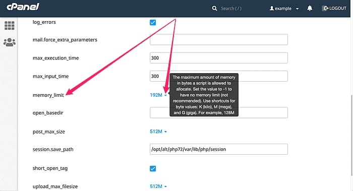 memory_limit setting in Options tab