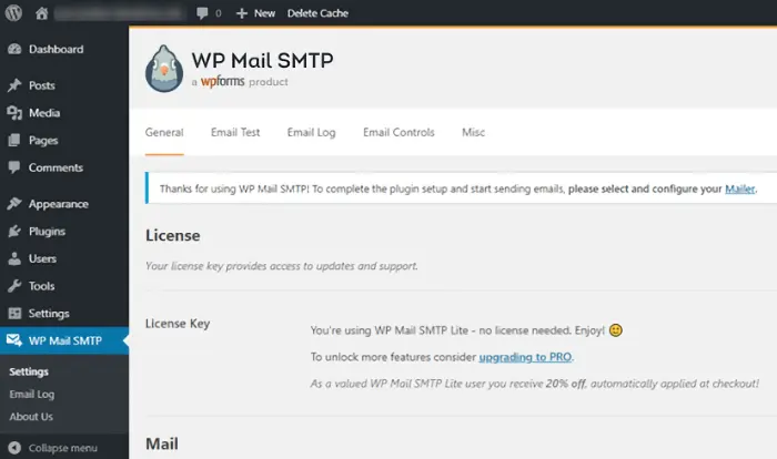 WP Mail SMTP plugin for sending email through WordPress