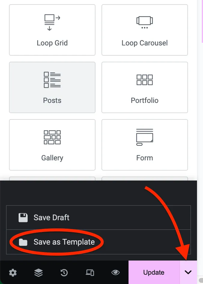 Save as Template in Elementor Page Builder