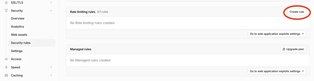 Create rate limiting rule in Cloudflare dashboard