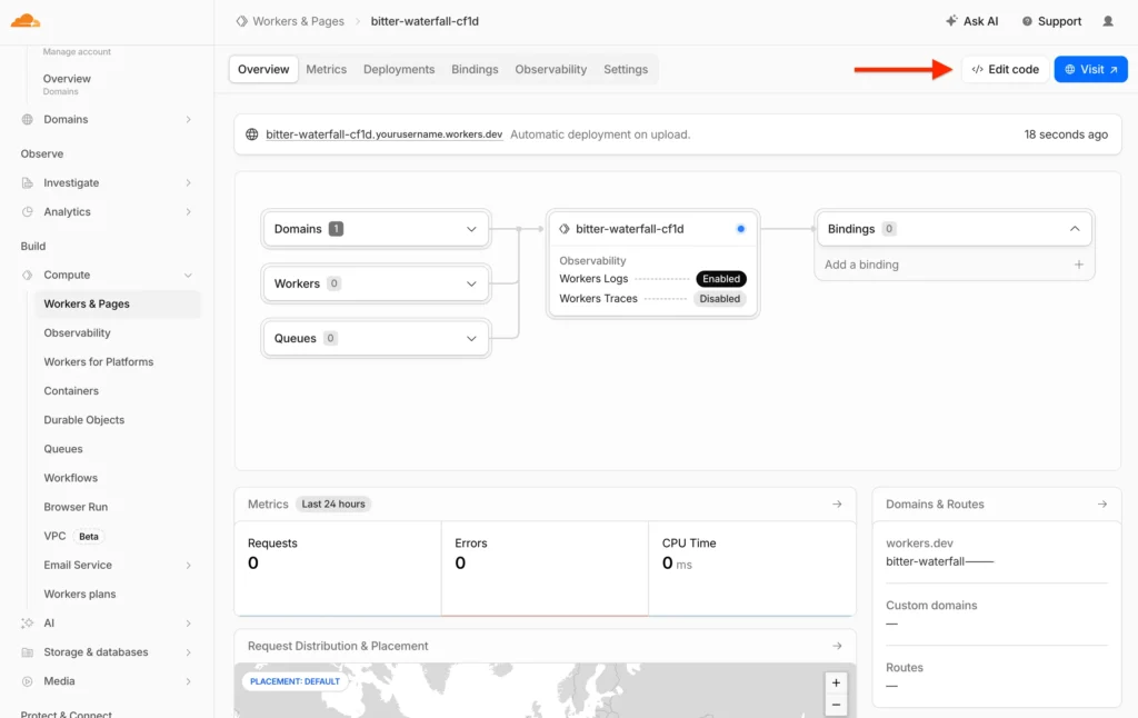 Edit Worker Code at Cloudflare Compute