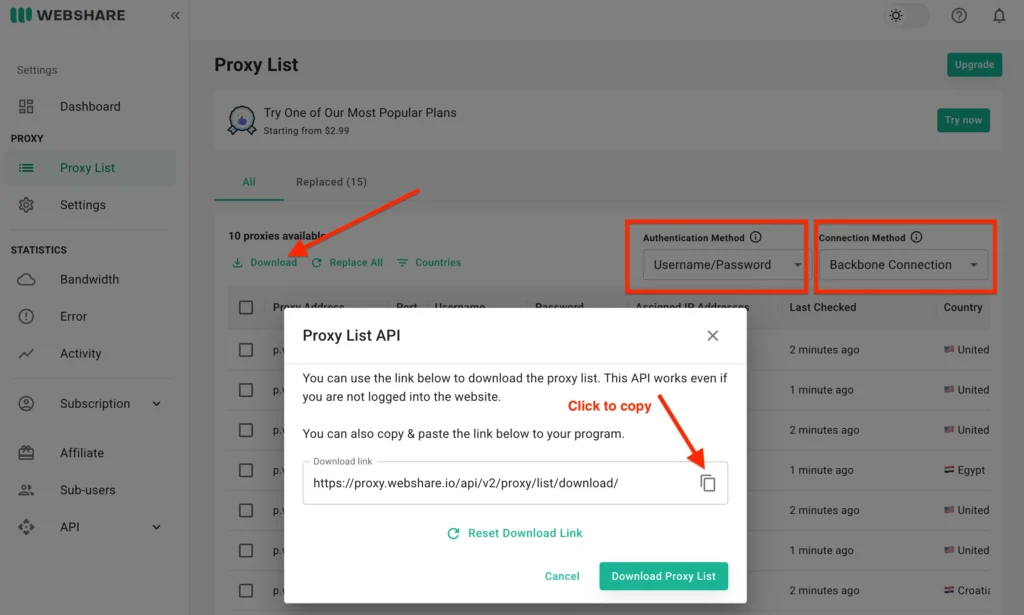 Webshare Proxy List
