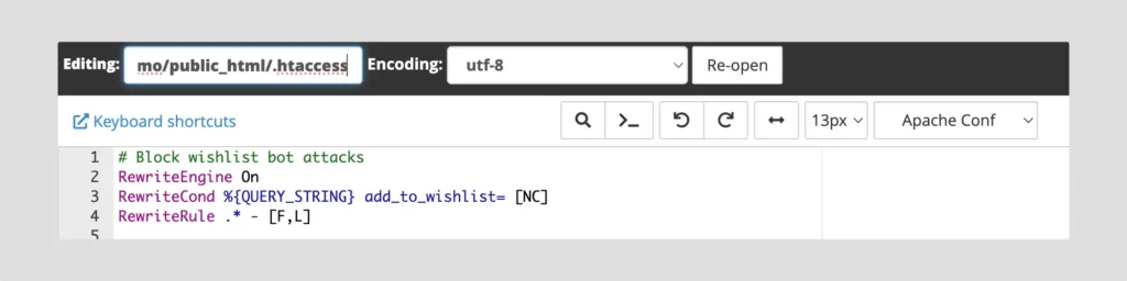 use htaccess to block bot attacks