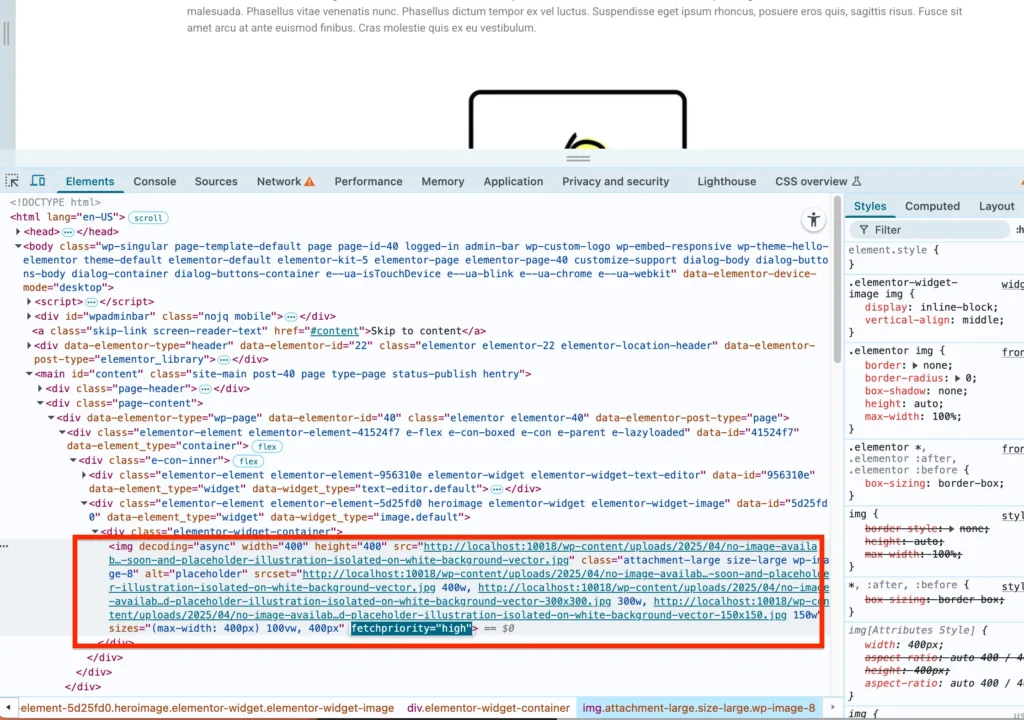Verify fetchpriority=high is added to the image element