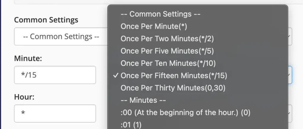Cron timing example for every 15 minutes