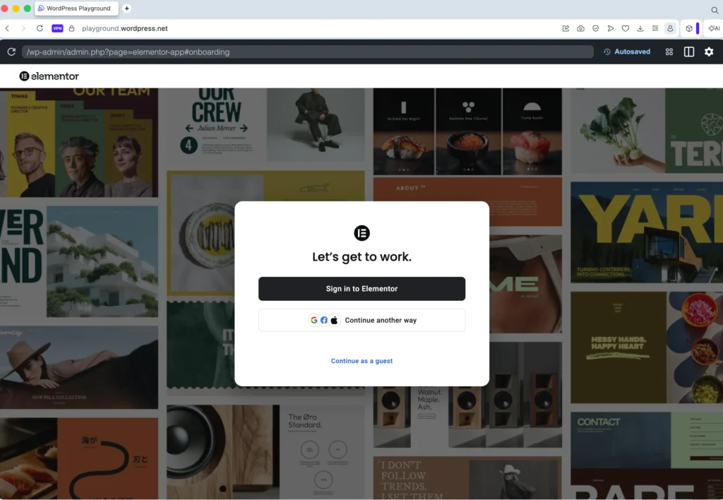 WordPress Playground with Elementor Auto Installed