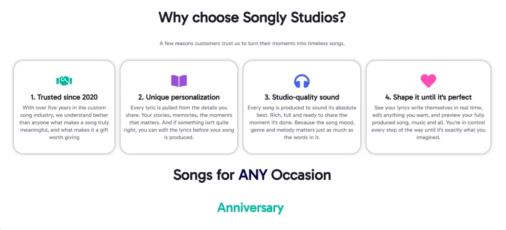 Songly Website - Why choose Songly